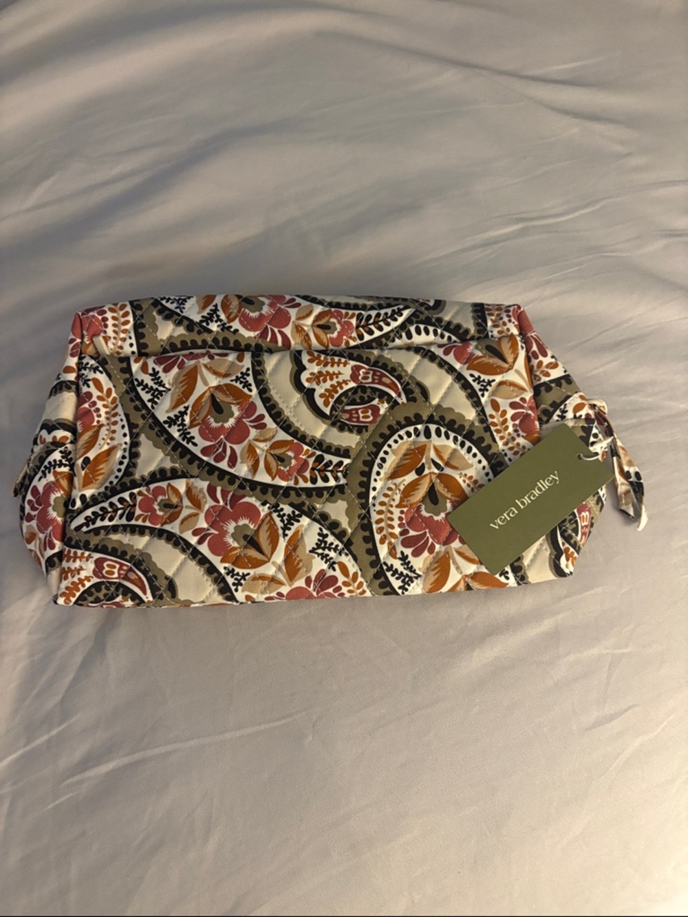 Vera Bradley Quilted Paisley Makeup Pouch in Rust, Olive & Cream